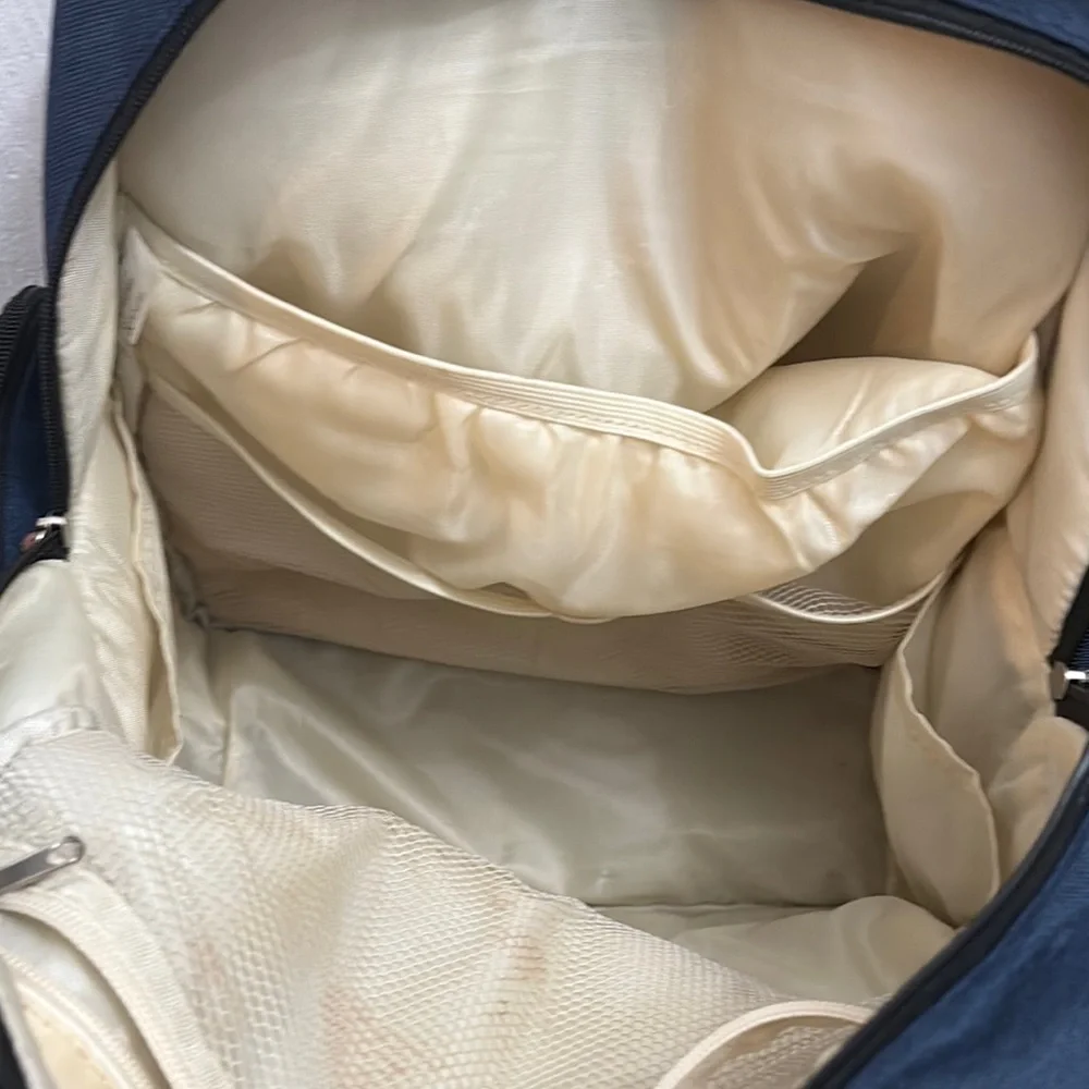 Mommy AND Baby Blue and Tan Backpack with Leather Accents